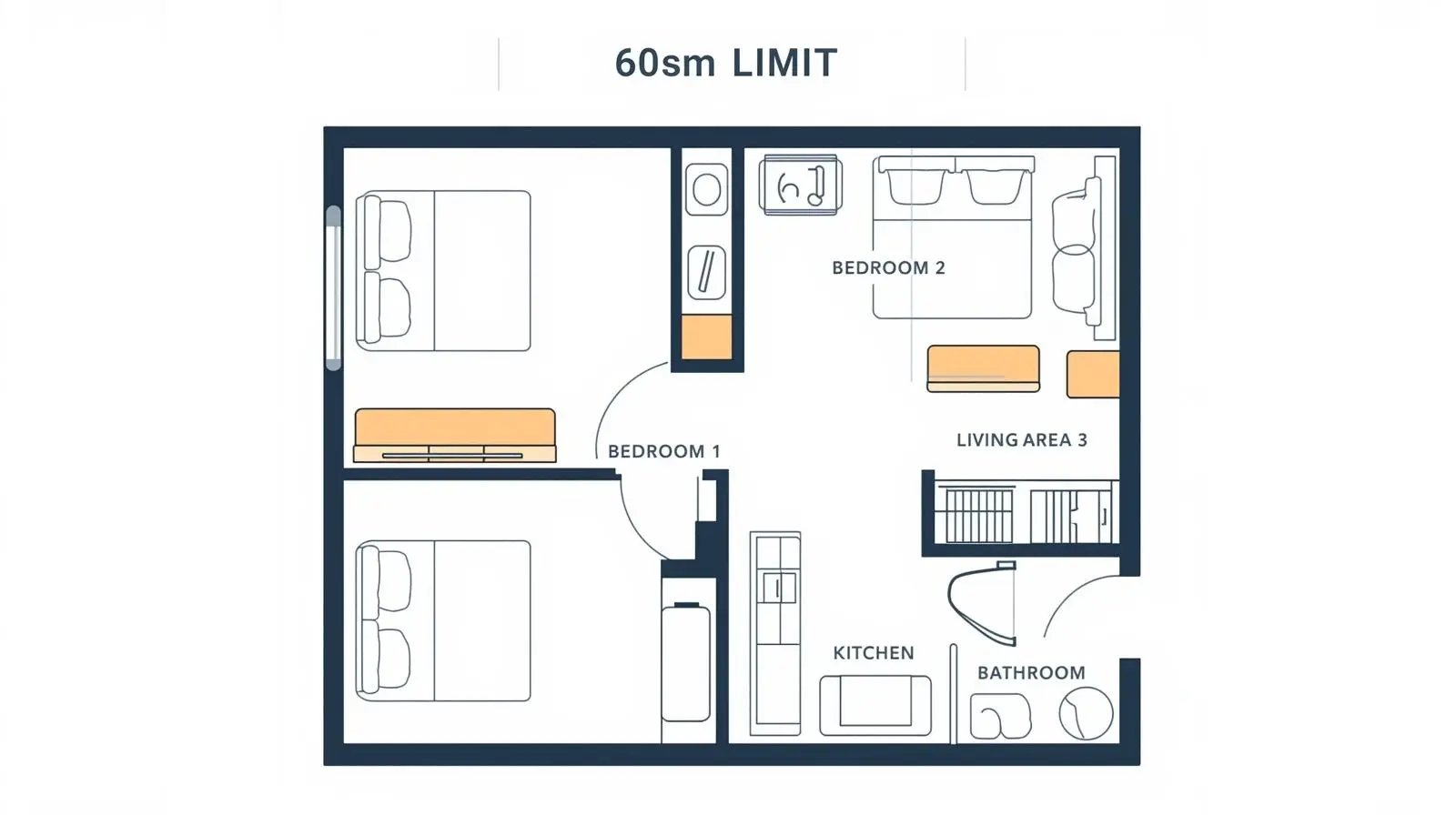 60sqm Small Second Dwelling floor plan for Granny Flat Victoria