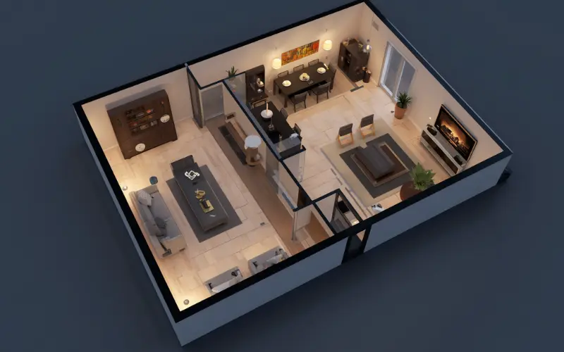 Two bedroom open plan granny flat floor plan design