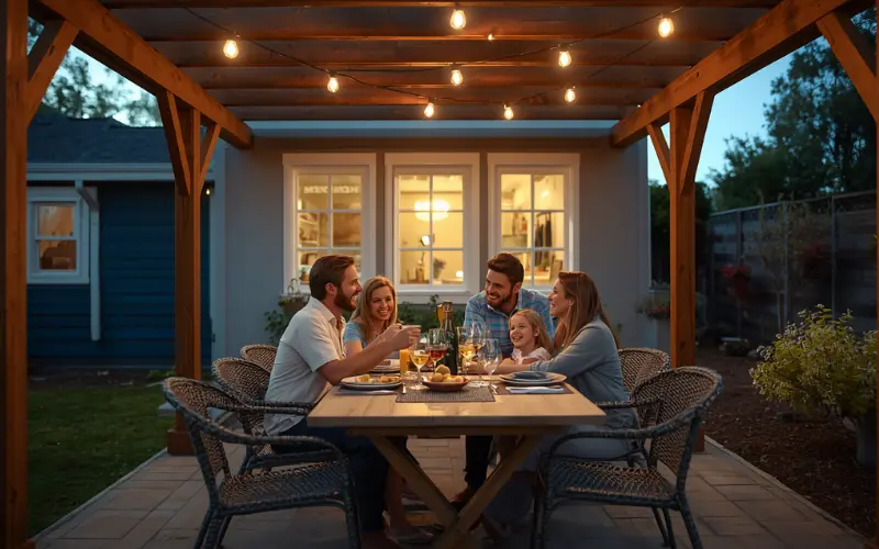 Smart homeowners securing a new backyard build with correct insurance policies