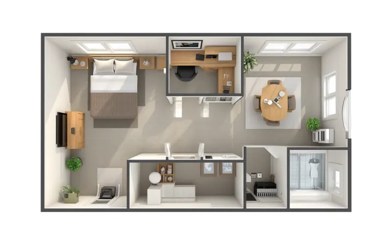 70sqm granny flat floor plan showing smart layout and space optimization.