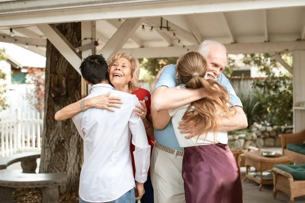 Elderly parents meeting their kids