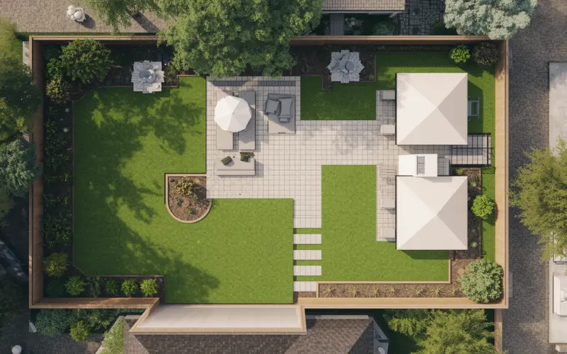 Site plan showing easements and setbacks for a new backyard build.