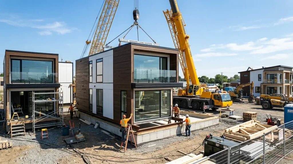 Construction of a modular granny flat in Australia highlighting state-specific building materials.