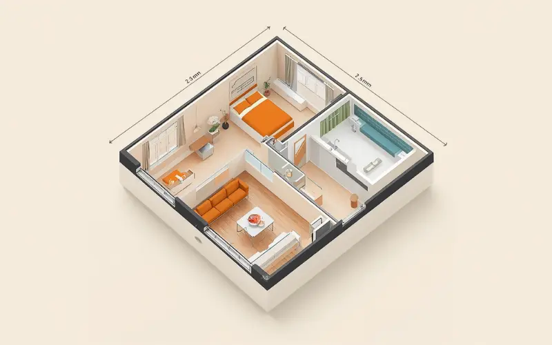 A spacious 70sqm granny flat floor plan design illustrating size options for Western Australian properties.