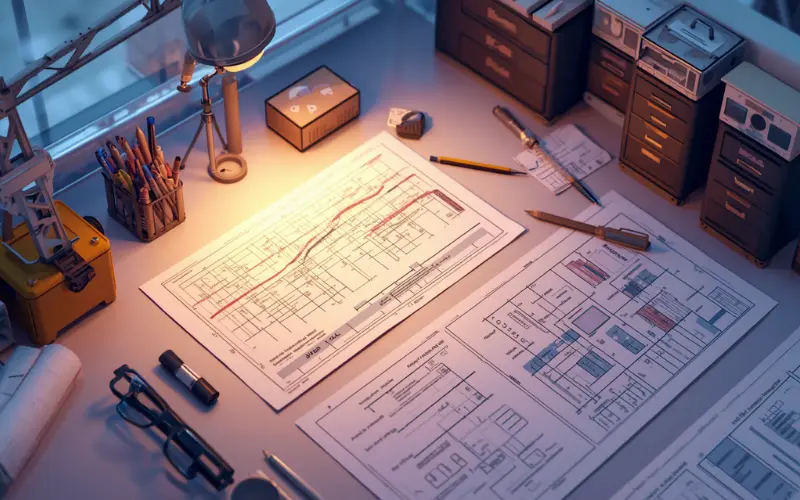 A private building surveyor assessing technical compliance plans for a Victoria building permit application.