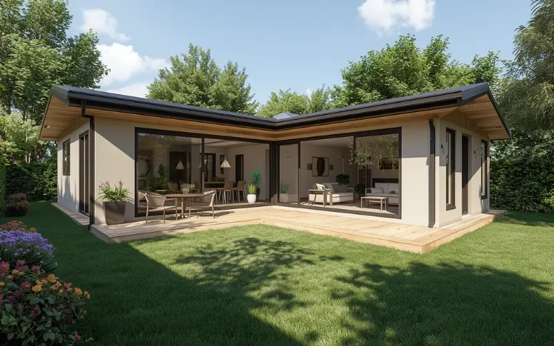 Premium L shaped corner block granny flat design maximizing backyard space