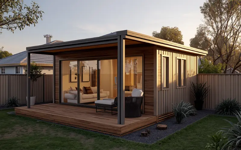 A mid-range detached backyard granny flat build matching average construction price estimations in Western Australia.