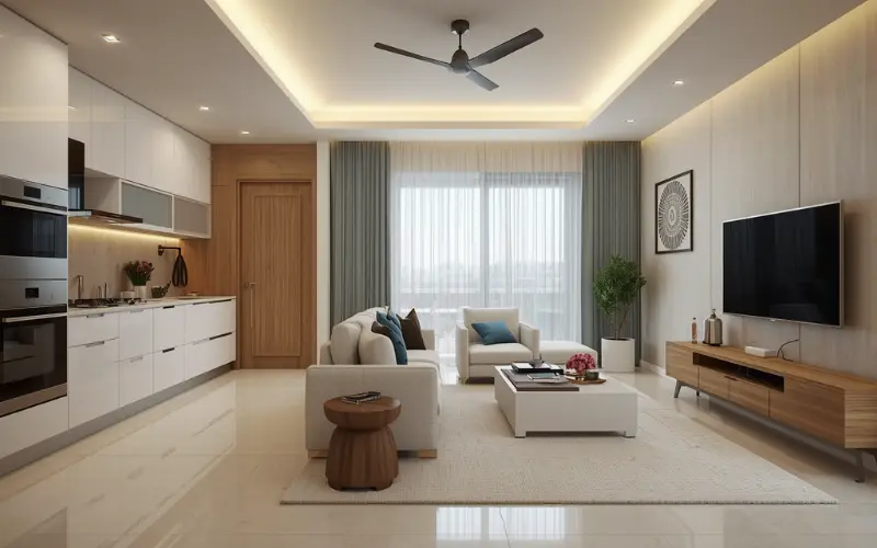Modern open plan interior kitchen space showing the property investment value of building a granny flat in WA.
