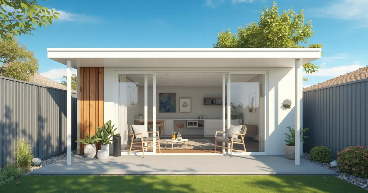 A smart rectangular property layout showing affordable granny flat designs budget friendly ideas.