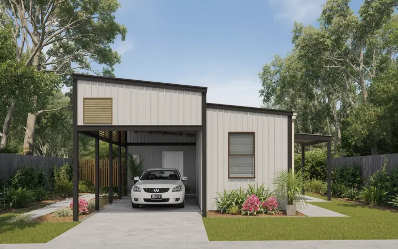 A modern, newly built 2-bedroom granny flat exterior shoot