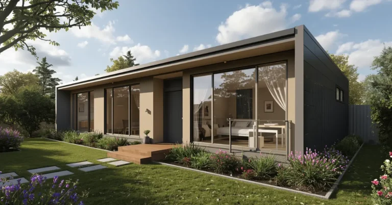 A modern newly built secondary dwelling showcasing standard NSW granny flat cost finishes in a Sydney backyard.