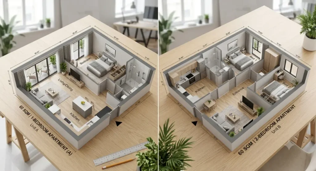60sqm granny flat plans NSW floor layout