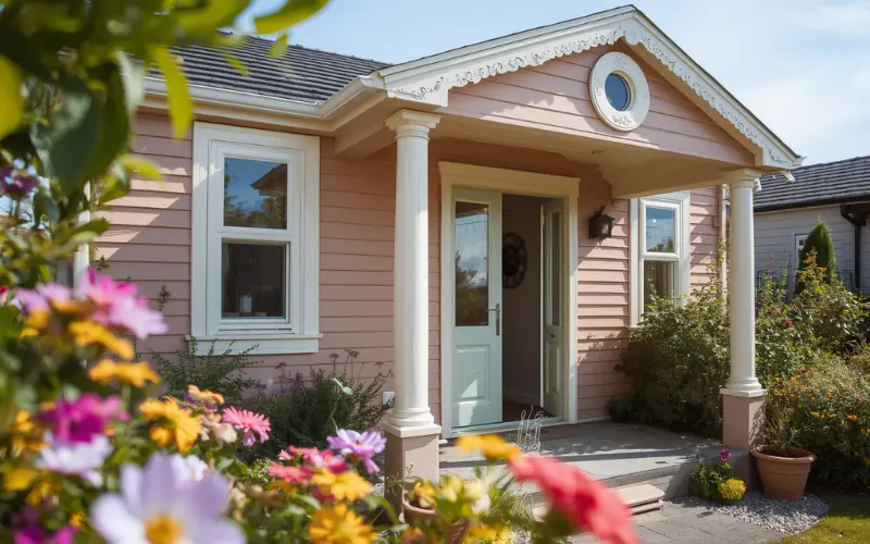 Granny flat exterior colour scheme ideas showing cladding and trim colour combinations