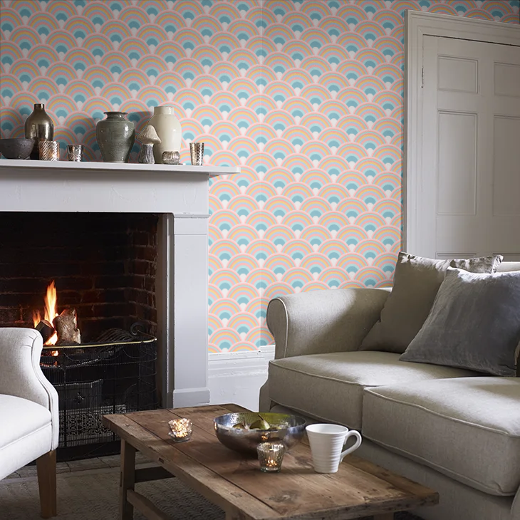 Wallpaper used as kitchen splashback in a granny flat