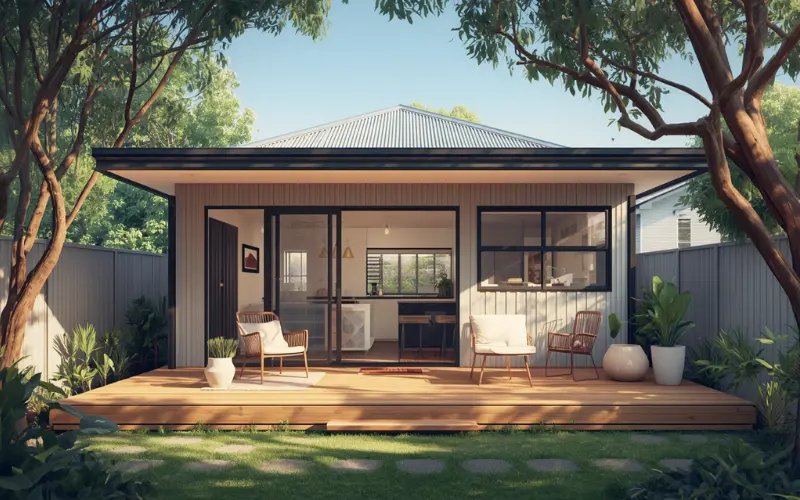 Modern QLD granny flat, Brisbane-style backyard