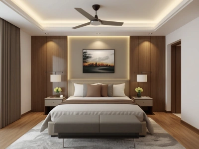 Granny flat bedroom feature wall design idea