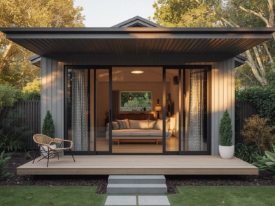 Modern granny flat exterior cladding and facade design
