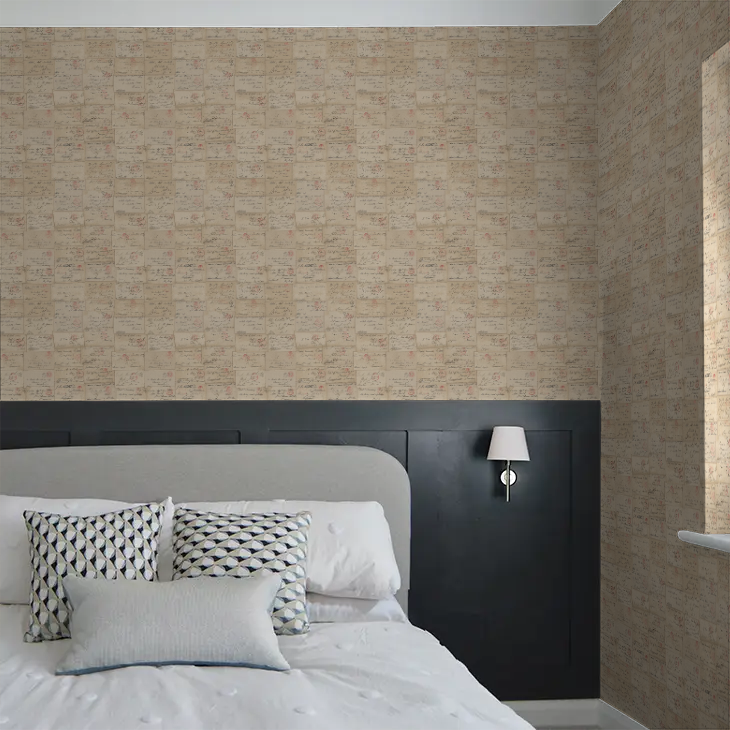 Love Letter parchment wallpaper pattern close-up by Andrew Martin