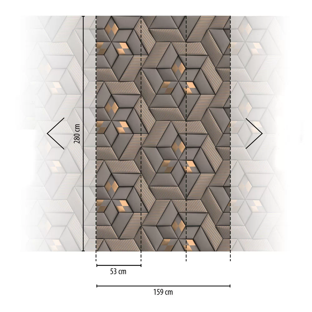 Geo Star Mural Taupe styled in a living space with dark furniture and gold accents