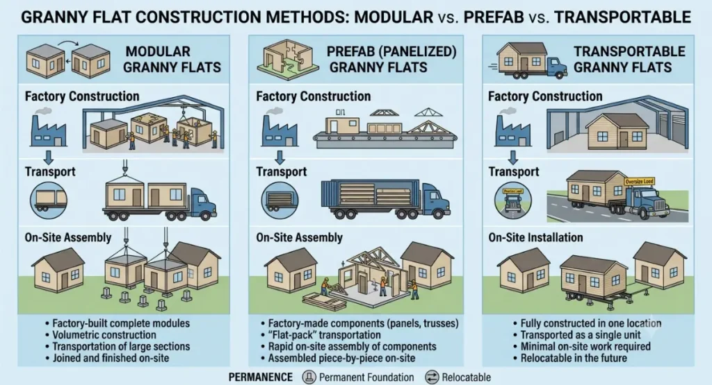 modular vs prefab vs transportable granny flat WA