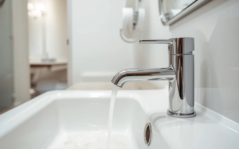 Lever tap close-up for accessible granny flat bathroom easy grip no twist required