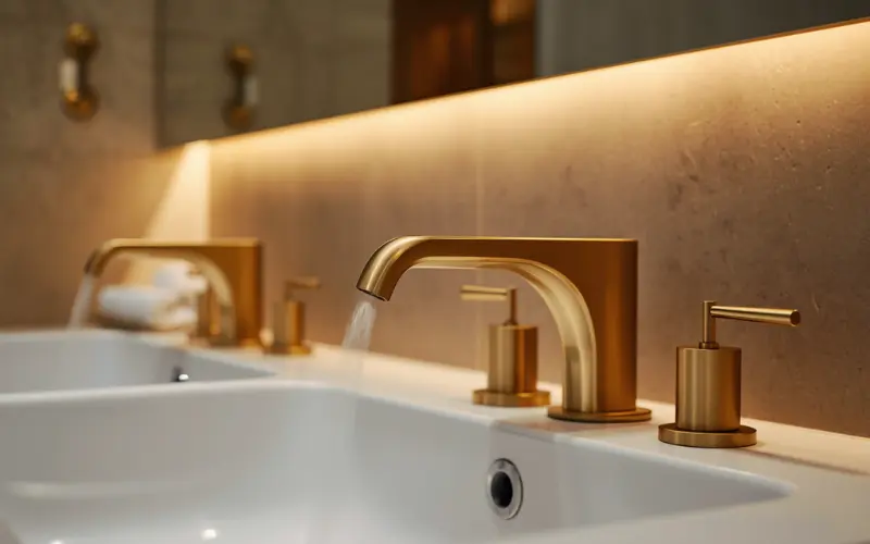Brushed brass gold tapware trending warm tones for granny flat bathroom premium finish