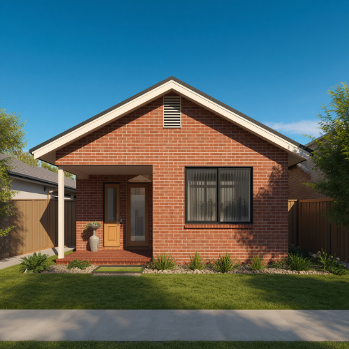 Red brick veneer exterior wall on Australian residential property, traditional suburban style